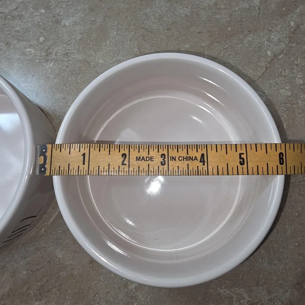 Rae Dunn Cocker Spaniel Pet Dog Bowls‎ Set Of 2 Stoneware White Dishwasher Safe